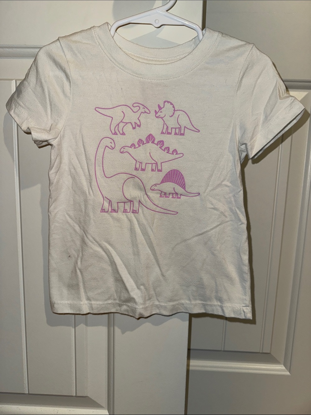 Cat & Jack White Tee with Pink Dinosaur Line Art